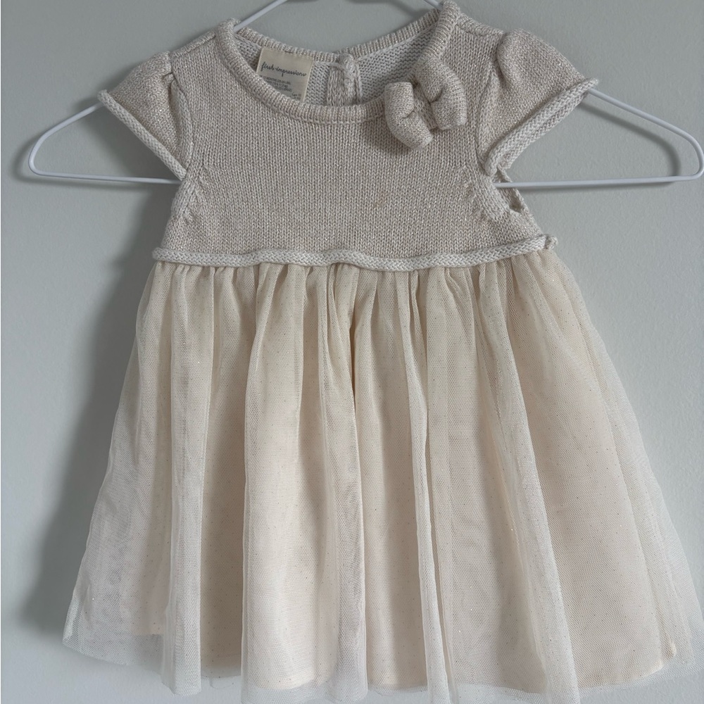 First Impressions Cream Knit and Tulle Dress